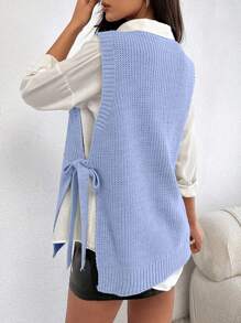 EURMUSE Round Neck Sleeveless Sweater With Pearls - Baby Blue - View 2