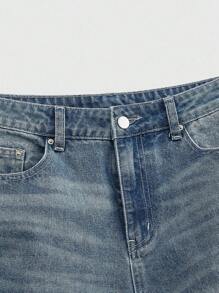 ROMWE MEN Street Life Plus Size Men's Loose Fit Rhinestone Flame Pattern Pocket Decoration Wide Leg Jeans - Baby Blue - View 3