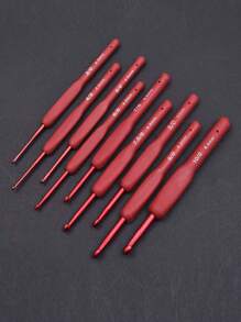 9Pcs/Set Red Sweater Crochet Set, Silicone Handle Stainless Steel Crochet Set DIY Sweater Knitting Needles, Autumn And Winter Decoration, Clothing Mending Tools Christmas For Holiday Gift Giving,Decorations