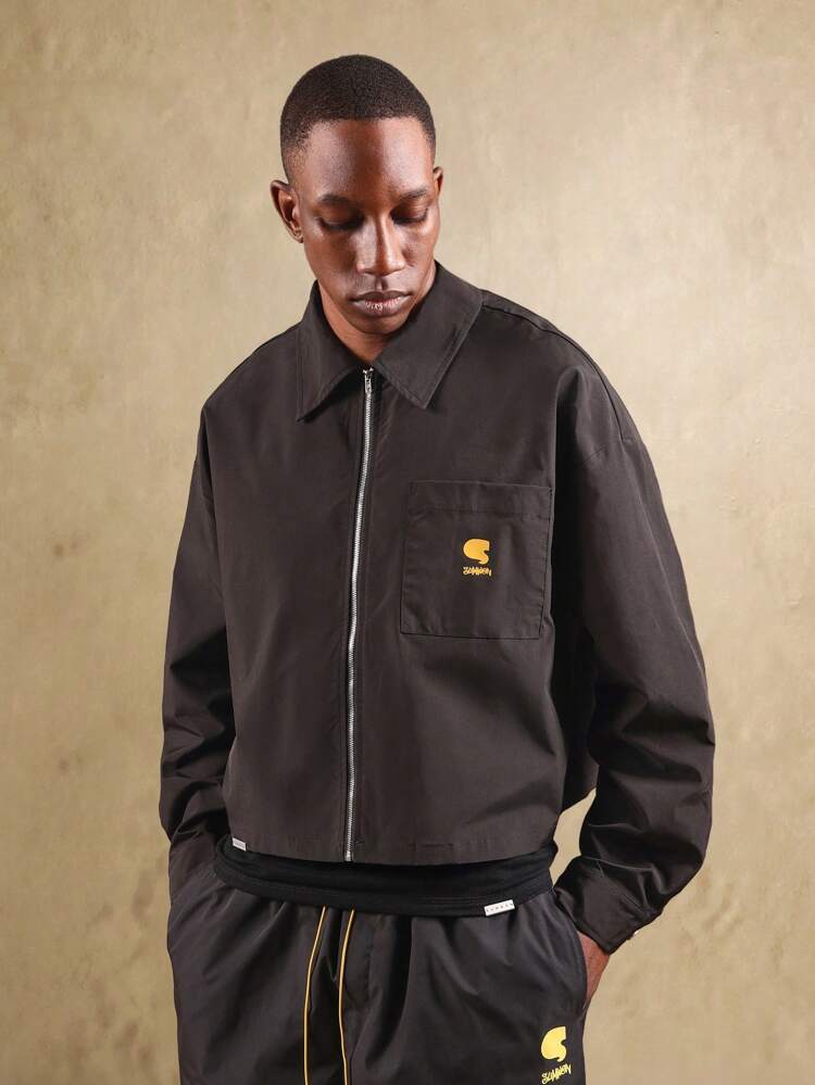 Zip Through Work Shirt With Chest Pocket And Collar