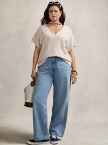 Zelara Áo thun nữ cỡ lớn kẻ sọc cổ chữ V tay cánh dơi phong cách thường ngày Boho mùa hè, Boho Old Money, dành cho nữ, phù hợp cho kỳ nghỉ xuân, lễ hội âm nhạc, nghỉ lễ mùa xuân. - Nhiều màu - Xem 7