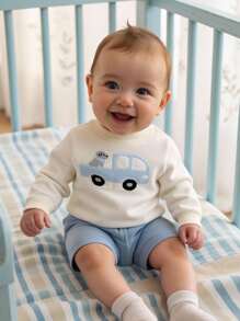 Souflis Souflis Baby Boys Crew Neck Pullovers, Soft Knit Long Sleeve Sweater For Autumn/Winter, Beige Color, Fashion, Casual, Comfortable For Daily Wear, Home, Outings, Travel, Featuring Car & Cartoon Patterns Fall