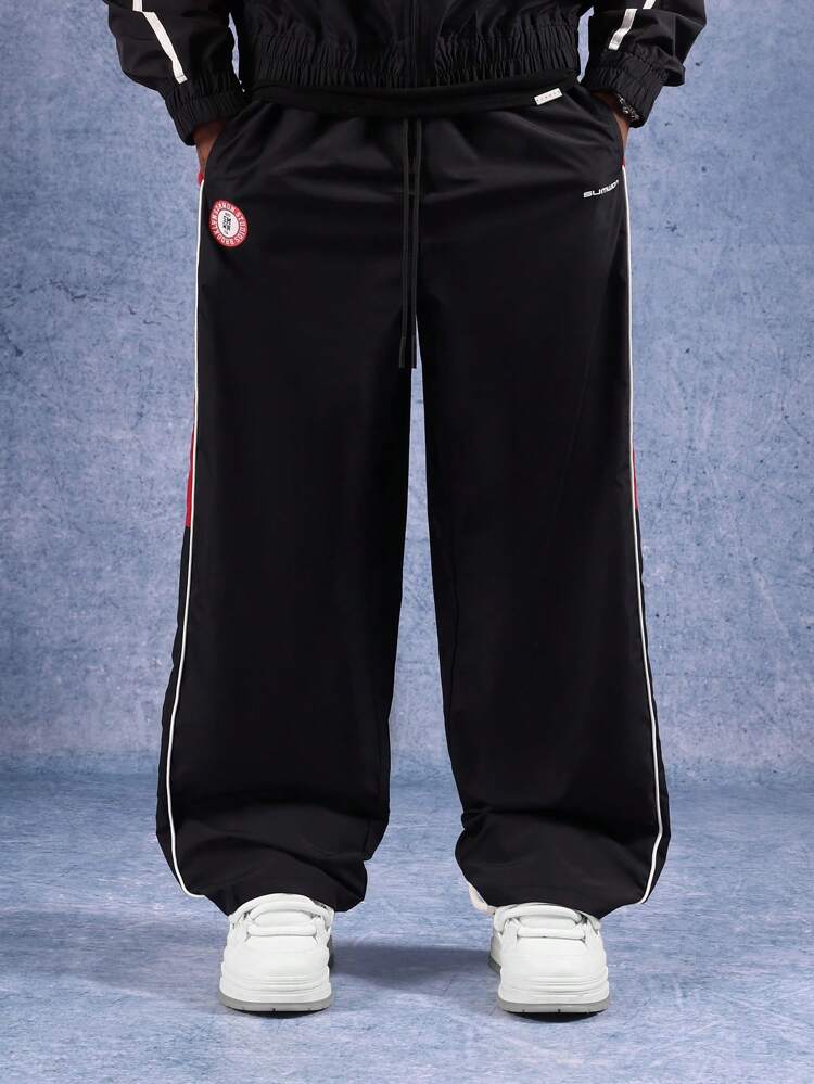 Wide Leg Track Pants With Contrast Panels