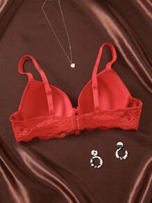 1 szt. koronkowy, patchworkowy, seksowny, romantyczny biustonosz bez fiszbin dla kobiet z małym biustem - Czerwony - Zobacz 2