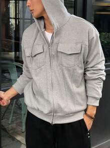 DAZY Men's Grey Jacket With Large Pockets And Open Front Design, Autumn - Grey - View 5