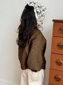 DAZY Cardigan Rajut Kasual Longgar Kancing Tunggal Lengan Panjang Bahu Jatuh Warna Polos untuk Anak Perempuan Musim Gugur/Dingin - Coklat - View 3