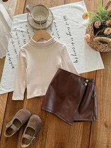 LMoss Kids Bộ 2 áo thun cổ polo dệt kim màu trơn và quần short thường ngày cho bé gái - Nhiều màu - Xem 4