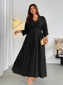 Firerie Váy đi làm thanh lịch dáng chữ A, tay dài, cổ chữ V, eo xếp ly, dáng rộng, cỡ lớn; Thích hợp cho Ngày lễ tình nhân, Hòa nhạc, Biểu diễn, Hẹn hò, Tiệc tối trang trọng, Tiệc dạ hội, Đám cưới, Gợi cảm, Duyên dáng, Đi làm, Trở lại trường, Kỳ nghỉ, Bãi biển, Lãng mạn, Quý cô công sở, Phong cách nàng tiên cá, Tiệc sinh nhật - màu đen - Xem 3