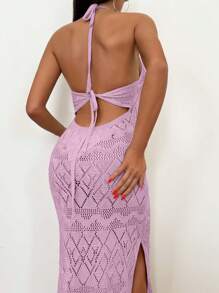 SHEIN Tall Cover-Up Dress With Hole, Slit, Halter Neck, - Baby Pink - View 2
