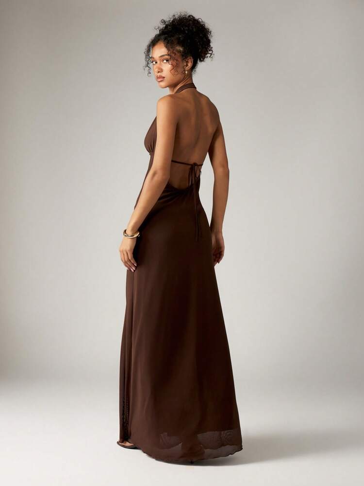 AiiRZ Halter Neck Maxi Dress With Plunging Neckline