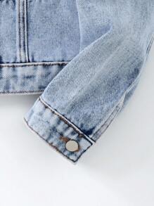 Coolqubz Tween Boy Casual Comfortable Vacation Fashion Street Cute Graffiti Embroidery Non-Stretch Long Sleeve Slim Fit Denim Jacket, Spring/Summer/Autumn. Fashionable Comfortable Daily Versatile Denim Jacket Fall Winter,Unisex - Light Wash - View 9