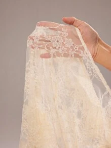 Rustia 大码女式杏色蕾丝透视性感长袖衬衫 - 杏色 - 查看 8