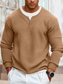 Manfinity Dauomo Men's Casual Colorblock Long Sleeve T-Shirt, Fall - Khaki - View 1