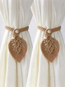 2 件套波西米亚风格窗帘带，手工编织彩色叶子窗帘装饰扣，窗帘绑绳，家居软装饰挂饰，婚礼装饰