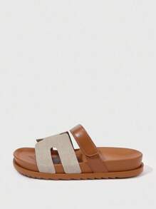 HighSole 女士时尚百搭平底凉鞋，夏季新风格 - 杏色 - 查看 2