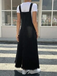 DAZY Women's Solid Color Casual Versatile Sleeveless Denim Dress - Black - View 2