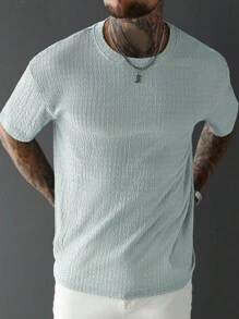 Manfinity Homme 男士纯色圆领短袖休闲T恤纹理衬衫男男士休闲上衣针织T恤男短袖男士夏季装
