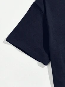 Manfinity Homme 男士休闲时尚印花短袖圆领T恤，夏季 - 寶藍色 - 查看 5