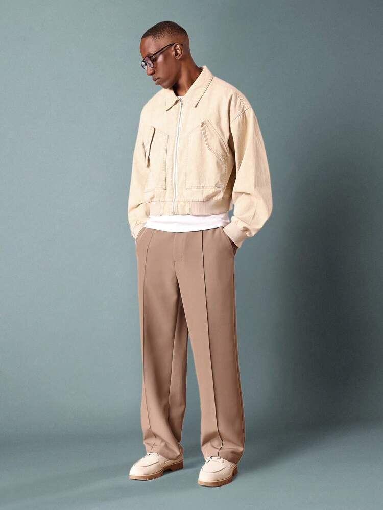 Cropped Twill Bomber Jacket With Patch Pockets