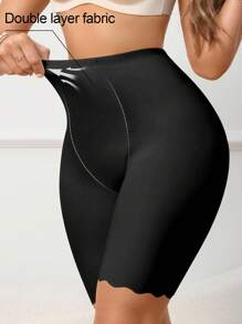 SHEIN 女士高腰贝壳边高弹力塑身裤 - 黑色 - 查看 4