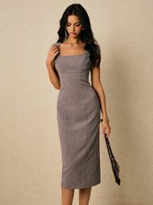 Poéselle 女式梭织修身中长连衣裙 - 灰色 - 查看 7