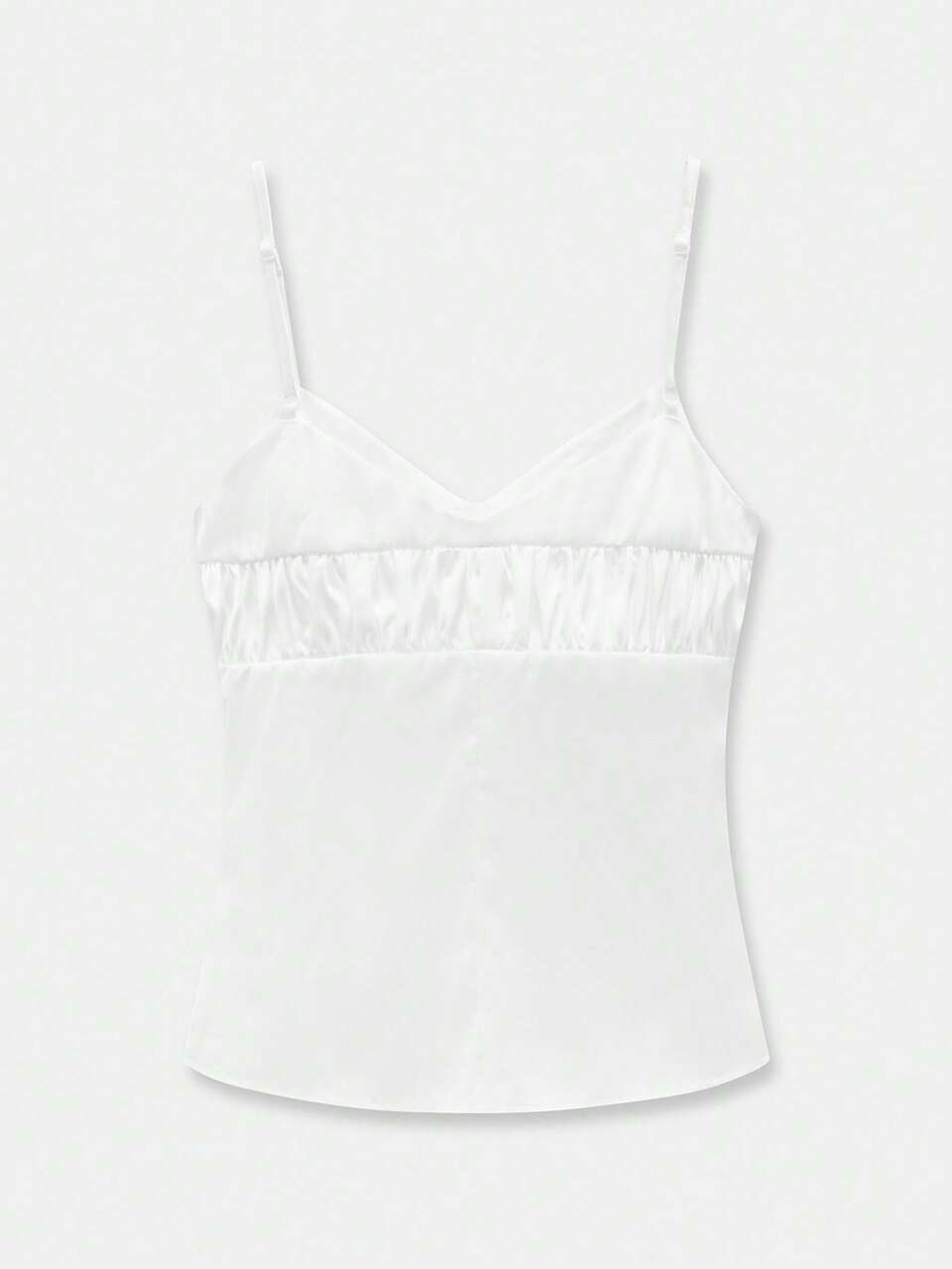 SHEIN Maija White Satin Pleated Bust Tie-Up Design Women Camisole, Versatile Fashion Minimalist Top With Design Details, Spring/Summer