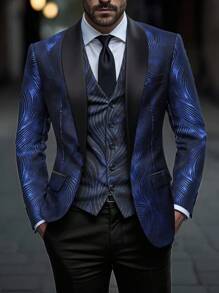 Manfinity AFTRDRK Men's Fashionable Luxury Party Blazer And Pants Set, Old Money - Navy Blue - View 1