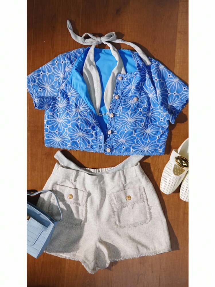 EMBROIDERY DETAILED BUTTON UP BLOUSE