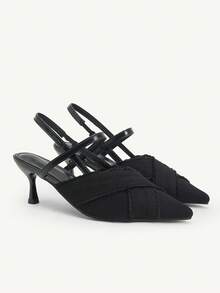 CUCCOO CHICEST Sandalias de tacón de aguja con flecos y correas cruzadas, elegantes y versátiles para uso diario, fiesta, trabajo o Halloween, de tela negra y tacón de gatito, de estilo gótico y moda - Negro - Ver 2