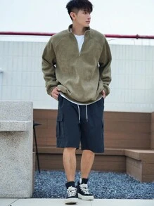 DAZY Men's Front Zipper Long Sleeve Simple Casual Top, Daily Wear Fall,Winter