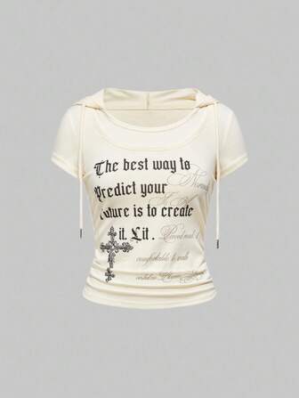 Grunge Punk Sudadera con capucha de manga corta con estampado gráfico vintage estadounidense desgastado estilo Y2K