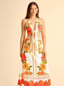 CAJUNI 女式花卉印花长裙，休闲假日风格——波西米亚风格女装，图案，休闲 - 彩色 - 查看 7