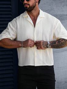 Manfinity Homme Plus Size Men's Casual Solid Color Short Sleeve Button-Up Shirt - Beige - View 6