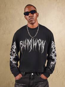 SUMWON Alternativ Gothic Streetwear Langarm T-Shirt in Oversized Passform mit Totenkopf Grafik-Muster, Winter Festival Konzert Punk Rock Stil