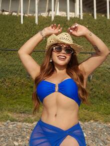 Lupita Cardoza Summer Beach 3packs Solid V Wired Bikini & Twist Beach Skirt - Royal Blue - View 6