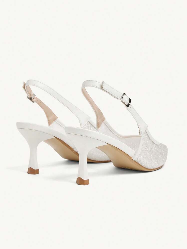 CUCCOO CHICEST Women's Shiny Silver Mesh Fashionable Sexy Elegant Lady Elegant Adjustable Buckle Slip-On Comfortable Daily Commute Party Stiletto High Heel Pumps