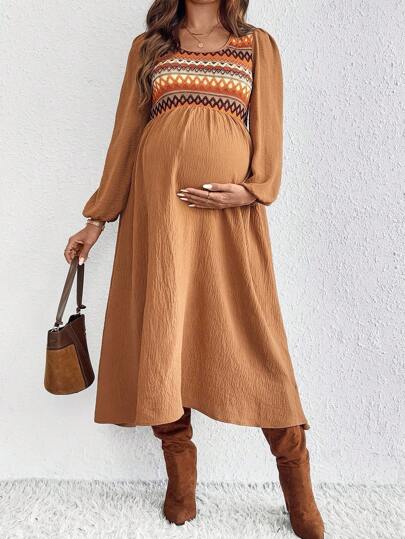 SHEIN Casual Vacation Loose Long Sleeve Maternity Dress Fall Women Clothes  Fall Dresses For Women   Going Out Outfits   Fall Dresses For Women