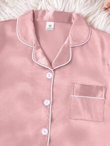 SHEIN Tween Girl Satin Cardigan Shirt And Shorts Pajama Set Girls Satin Pajama Set