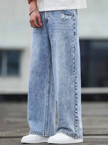 Manfinity EZcore Quần Jeans Nam Dáng Rộng, Giặt Giặt, Chống Xước, Phong Cách Đường Phố - Màu xanh lam - Xem 5