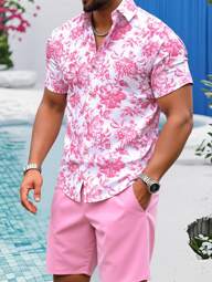 VENTUSAIL Men's Floral Print Short Sleeve Shirt And Shorts Casual Suit For Vacation, Cozy Outfits Holiday