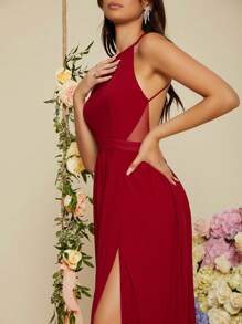 SHEIN Belle 露背繞頸開衩大腿舞會連衣裙