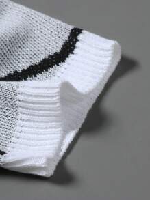 PAVTROS 男士时尚休闲撞色圆领短袖针织上衣 - 黑與白 - 查看 3