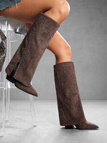 CUCCOO SZL 女士时尚复古高跟过膝长靴 - 咖啡棕 - 查看 5