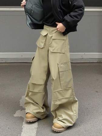 Street Life Pantalones cargo casuales holgados, plisados y con múltiples bolsillos para hombre, estilo urbano de moda