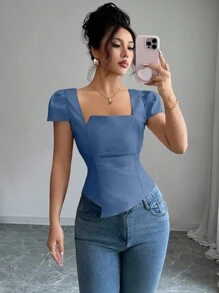 Elenzga Camisas elegantes de verano para damas - Azul - Ver 3