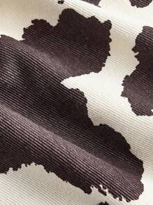 SHEIN MOD 大码女式休闲牛仔印花口袋牛仔迷你裙 - 棕色 - 查看 4