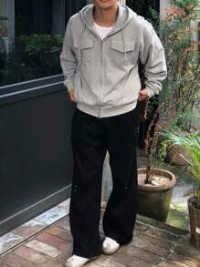 DAZY Men's Grey Jacket With Large Pockets And Open Front Design, Autumn - Grey - View 3