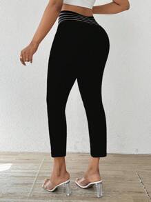 SHEIN Clasi Women's Solid Color Skinny Casual Pants With Criss-Cross Straps - Black - View 2