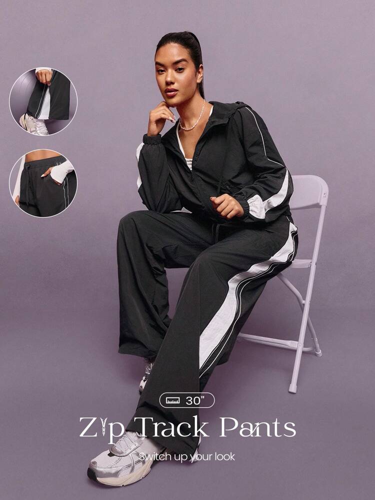 気分に合わせて スムース ソフト 軽量 コントラストストライプ サイドオープニング ウエスト伸縮 調整可能なドローストリング サイドポケット付きトラックパンツ ジム スタジオ 旅行 バケーション ホリデー デイリーカジュアルウェア