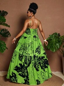 Maweii Plus Size Summer Floral Print Ruffle Hem Loose Strap Dress - Multicolor - View 2